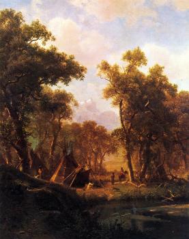 Albert Bierstadt : Indian Encampment Shoshone Village